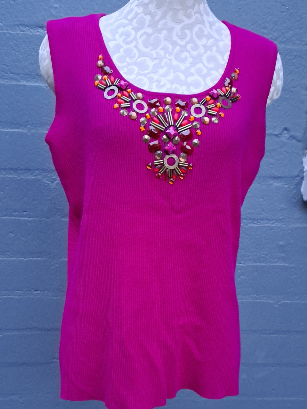 Ruby Rd. Fuchsia Embellished Sleeveless Knit Tank